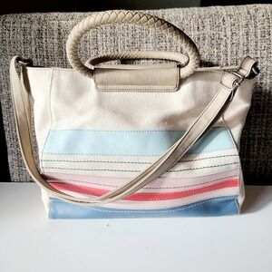 RELIC‎ FIONA Tote Bag Purse Beachy Color Block Stitching Braided Handle Neutral